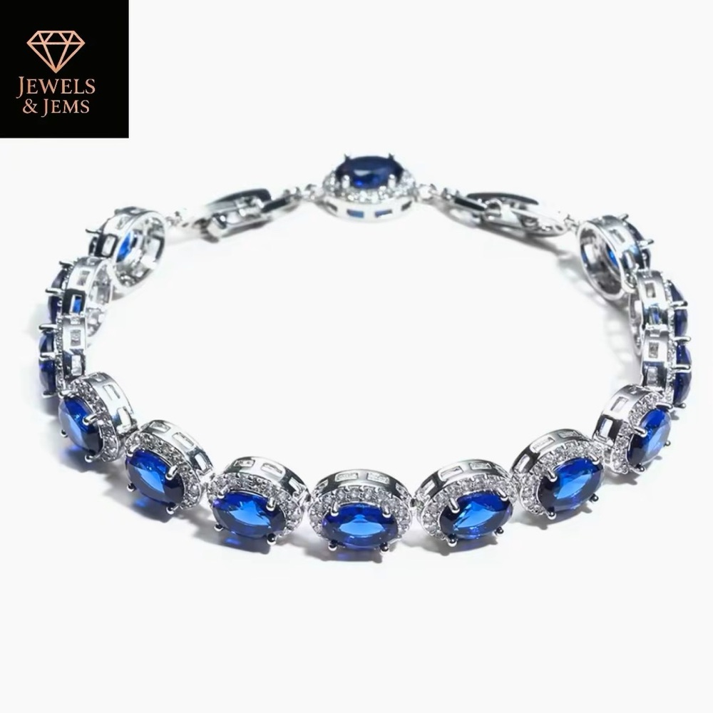 Sophisticated Blue and Silver Tennis Bracelet with Prong Setting